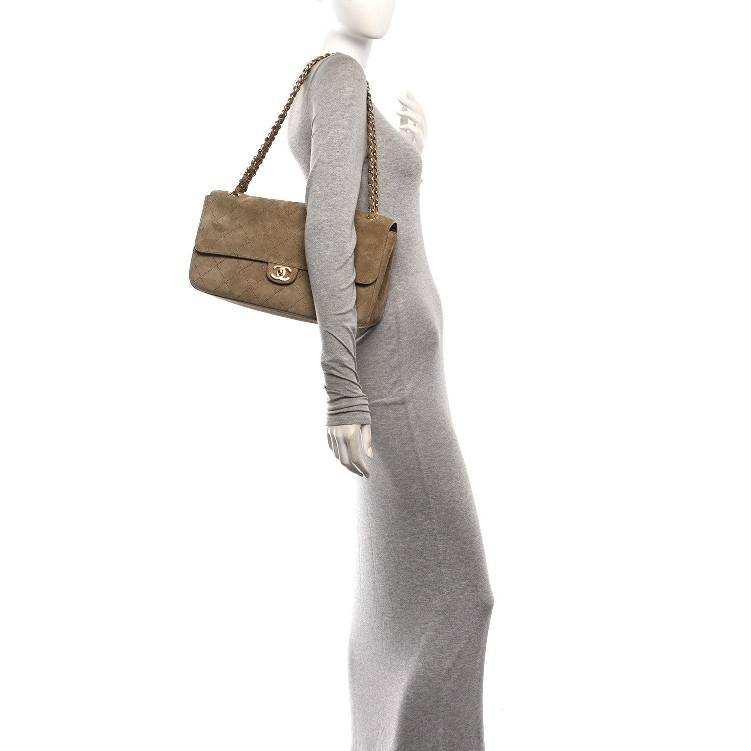 Suede Calfskin Small Souplissimo Maxi Flap Dark Beige — view 2