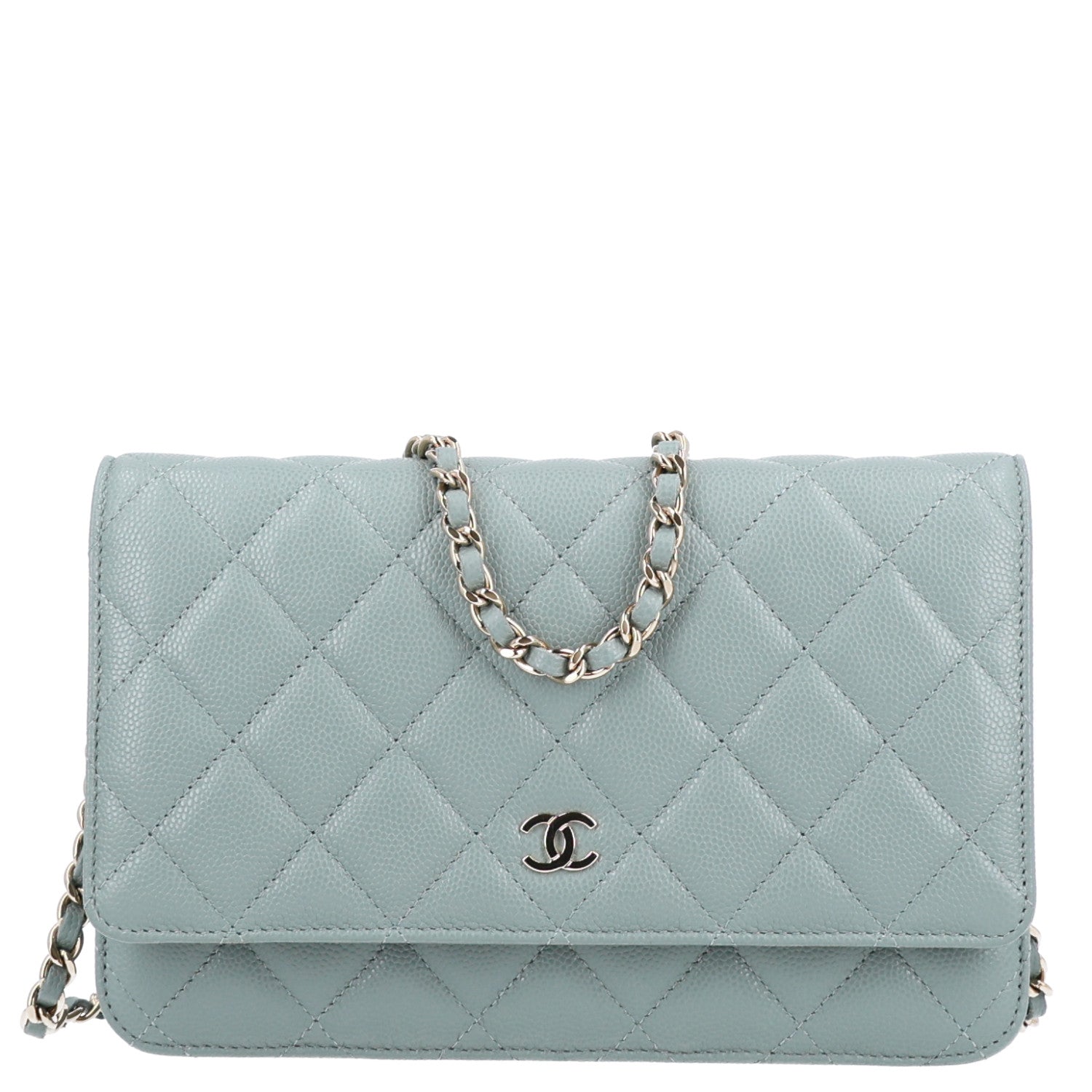 Caviar Quilted Wallet on Chain WOC Grey