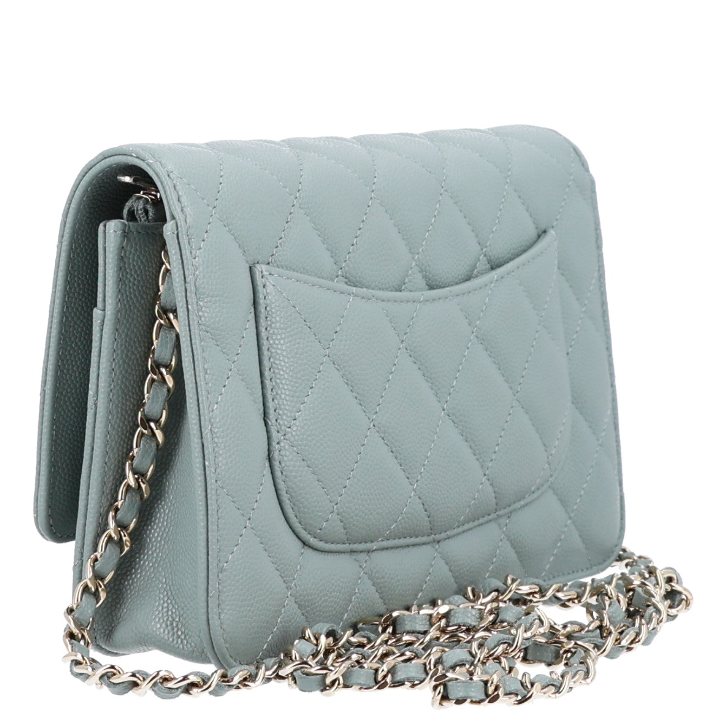 Caviar Quilted Wallet on Chain WOC Grey — view 3