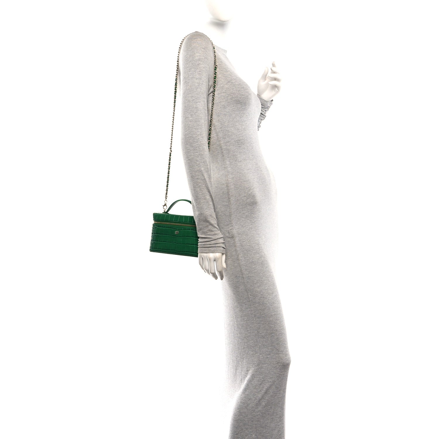 Calfskin Crocodile Embossed Crococo Exoticoco Vanity With Chain Green — view 2