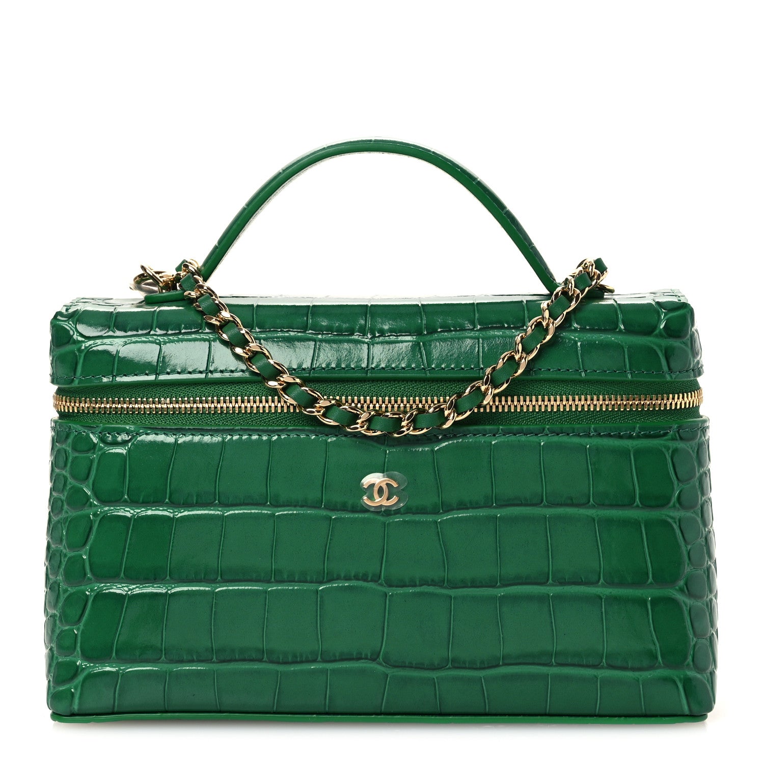 Calfskin Crocodile Embossed Crococo Exoticoco Vanity With Chain Emerald