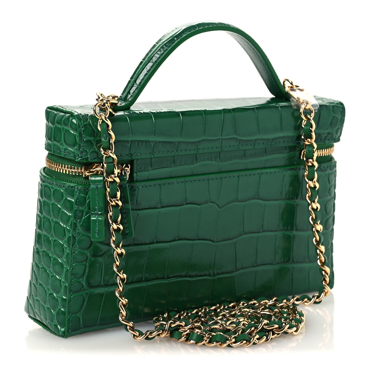 Calfskin Crocodile Embossed Crococo Exoticoco Vanity With Chain Emerald — view 3