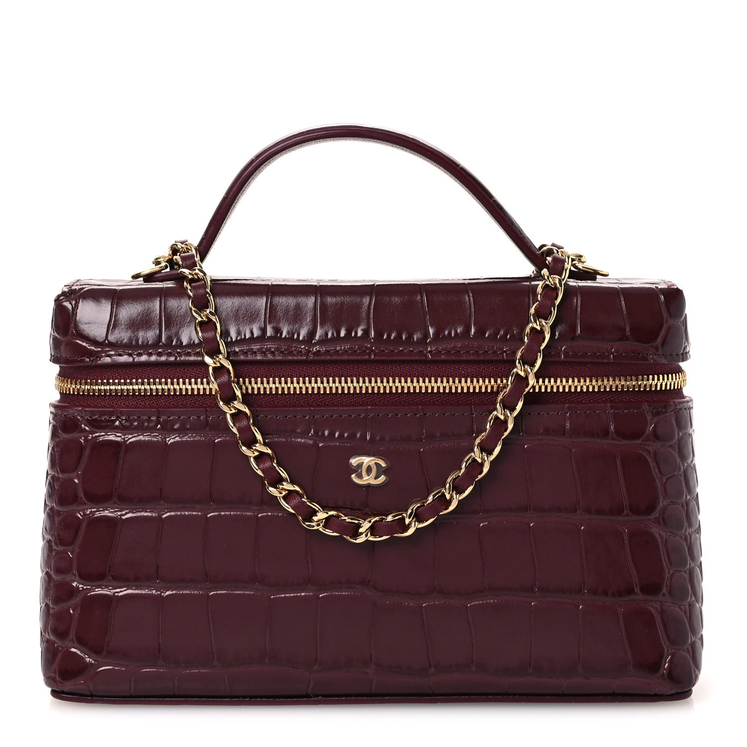 Calfskin Crocodile Embossed Crococo Exoticoco Vanity With Chain Dark Burgundy