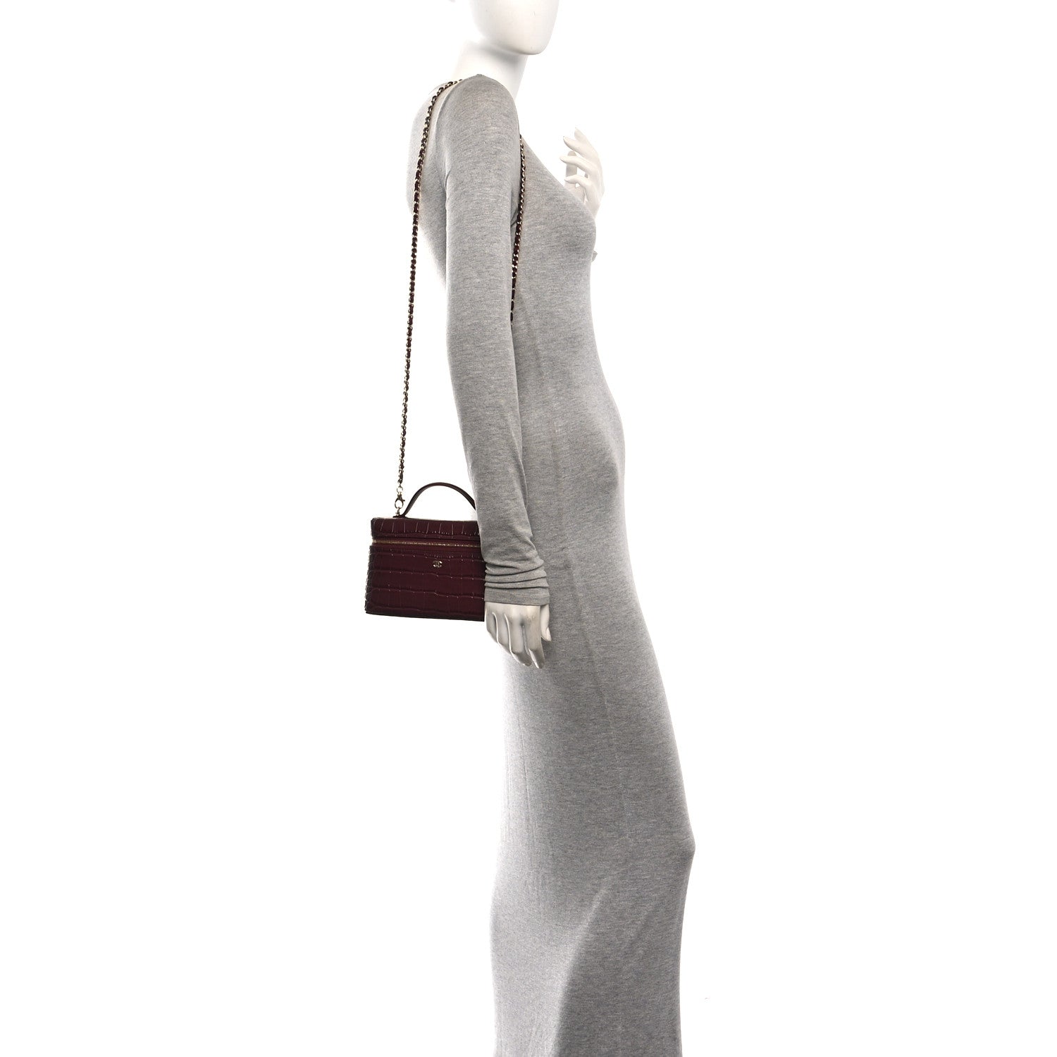Calfskin Crocodile Embossed Crococo Exoticoco Vanity With Chain Dark Burgundy — view 2