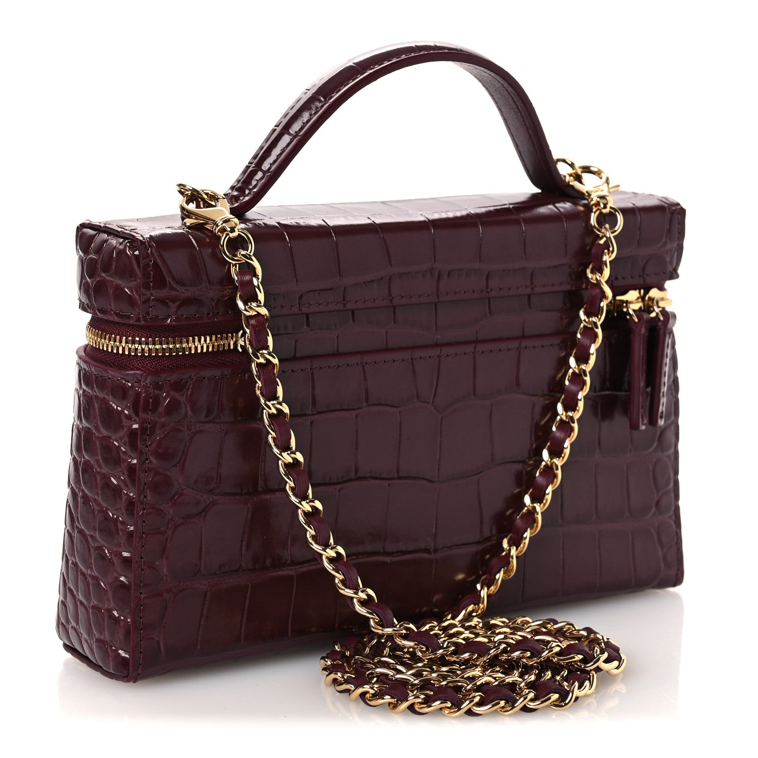 Calfskin Crocodile Embossed Crococo Exoticoco Vanity With Chain Dark Burgundy — view 3