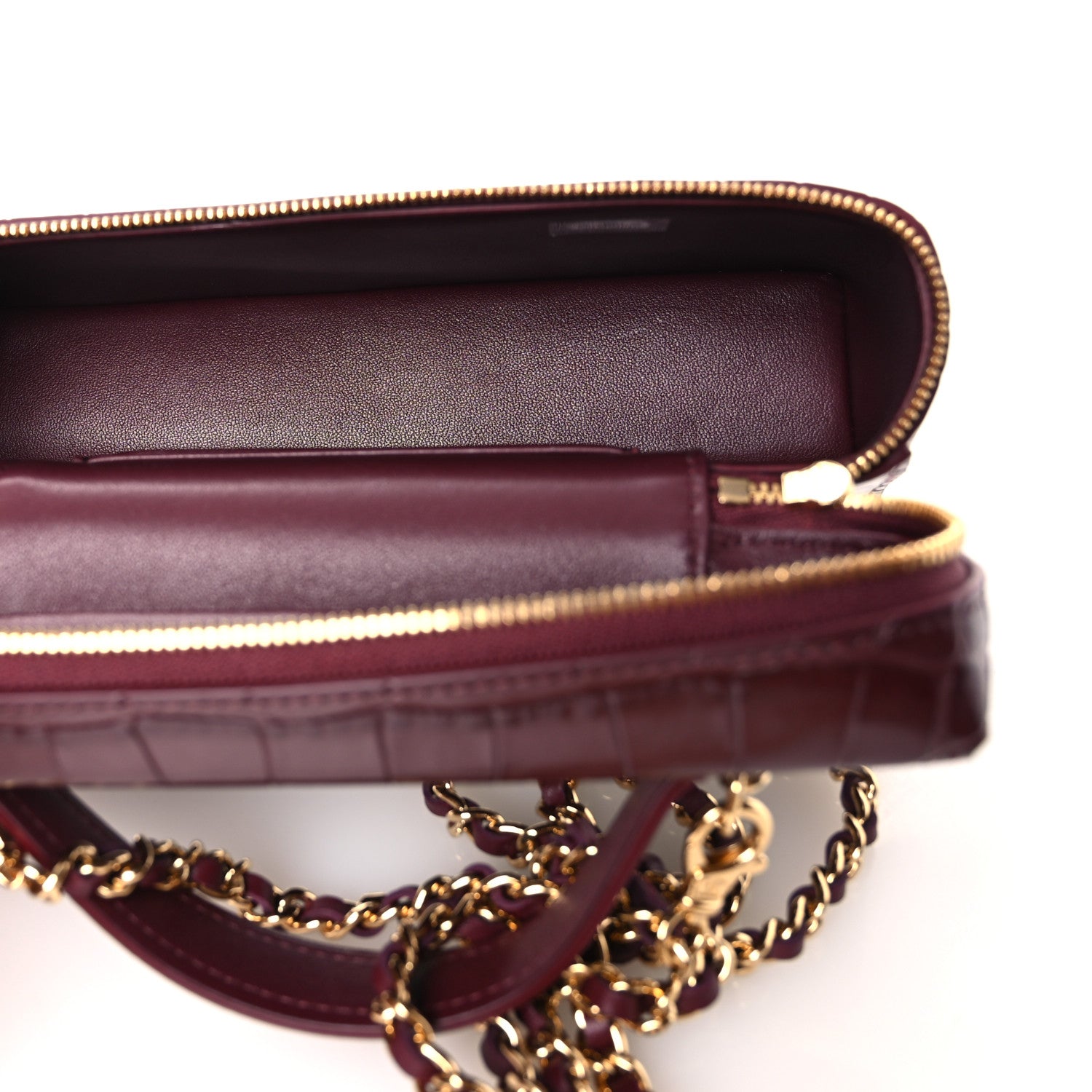 Calfskin Crocodile Embossed Crococo Exoticoco Vanity With Chain Dark Burgundy — view 5