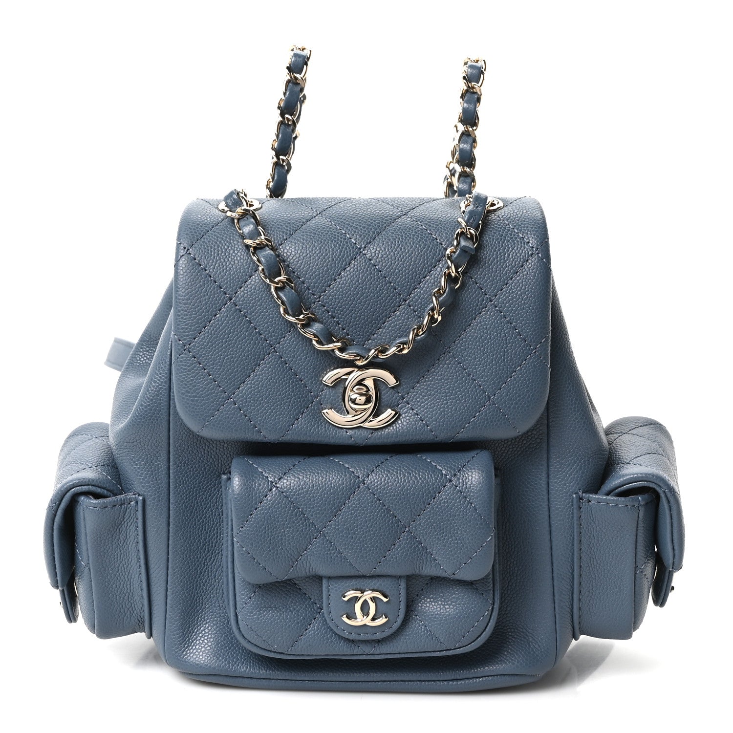 Shiny Caviar Quilted Small Cargo Duma Backpack Blue — view 1