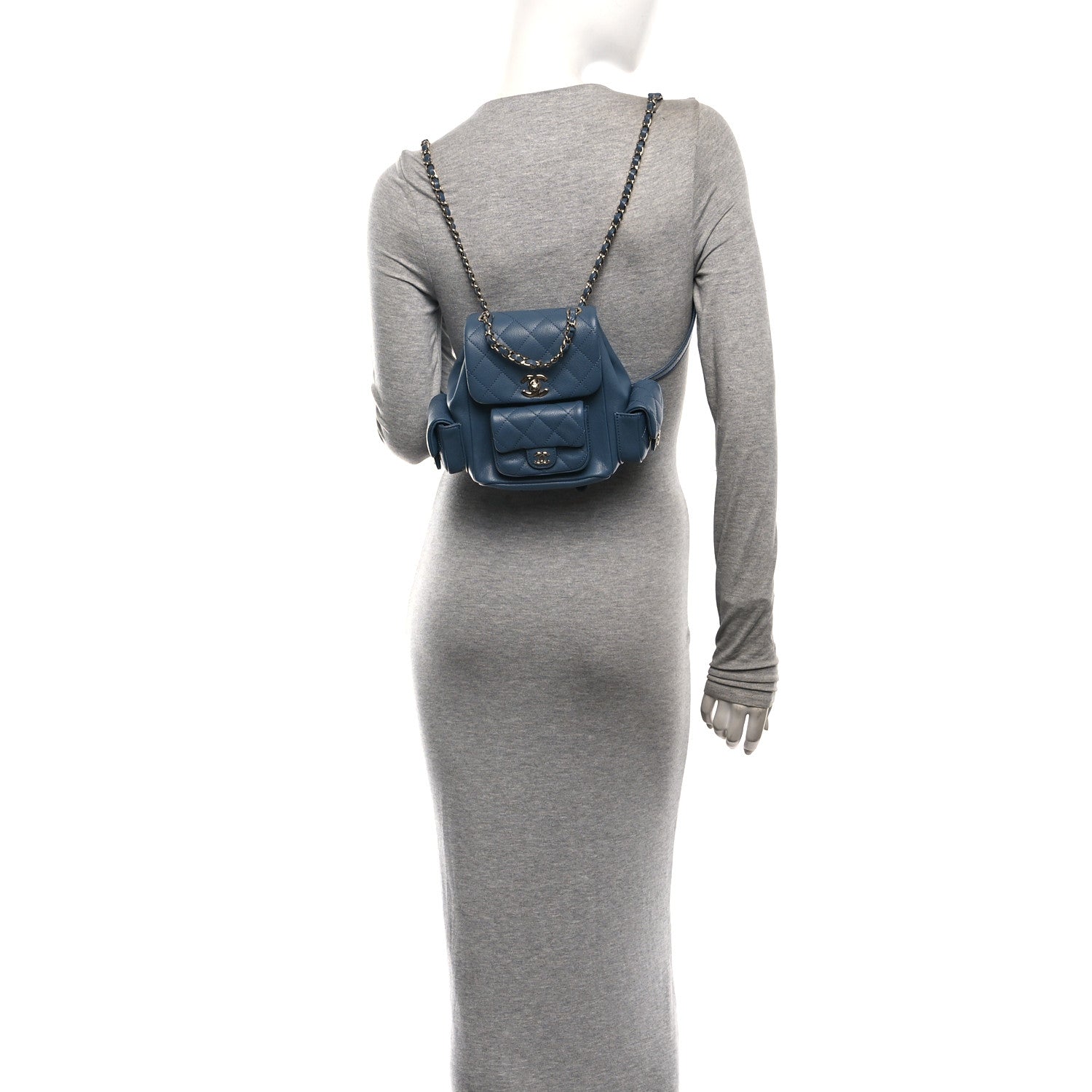 Shiny Caviar Quilted Small Cargo Duma Backpack Blue — view 2