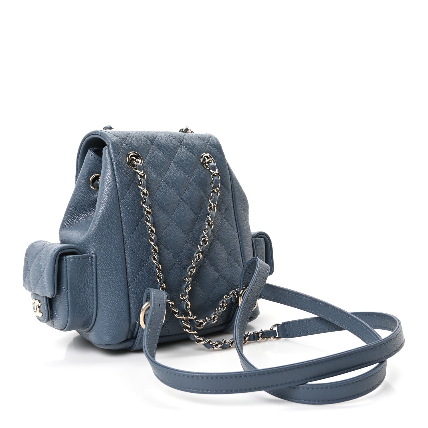 Shiny Caviar Quilted Small Cargo Duma Backpack Blue — view 3