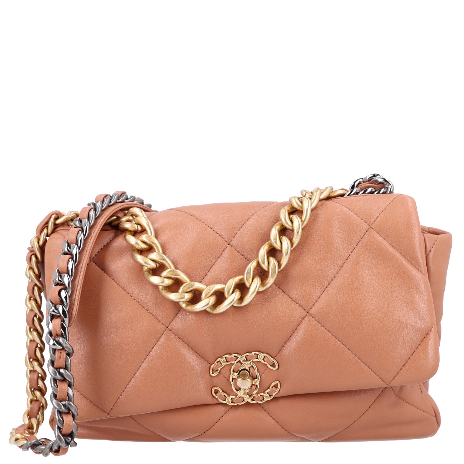 Lambskin Quilted Large Chanel 19 Flap Brown