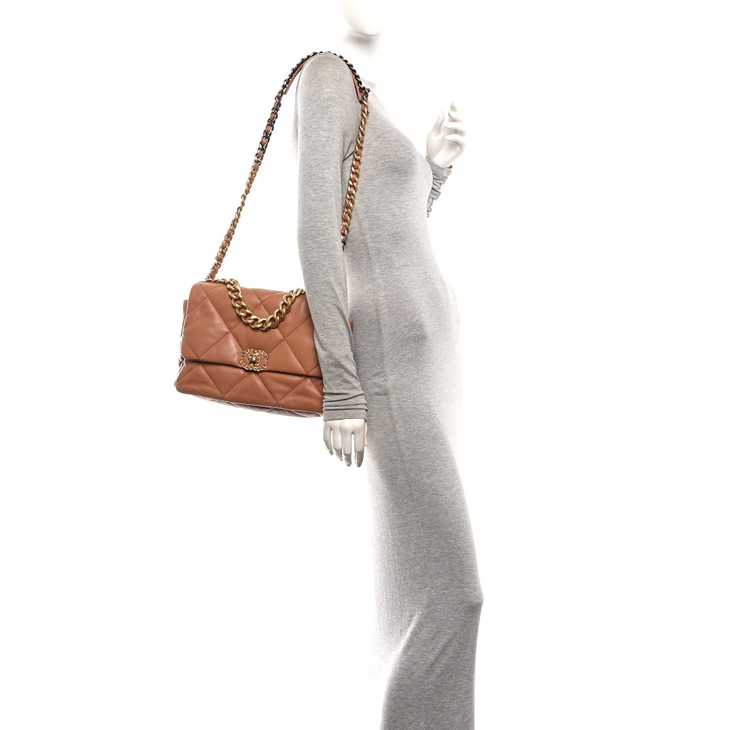 Lambskin Quilted Large Chanel 19 Flap Brown — view 2
