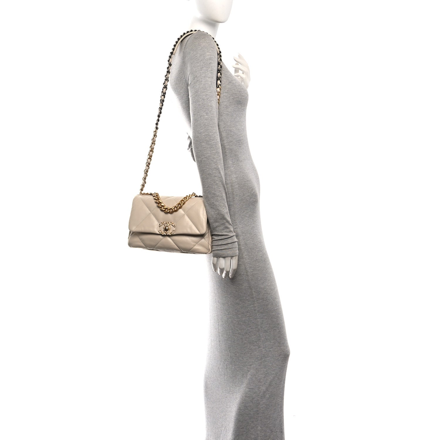 Goatskin Quilted Medium Chanel 19 Flap Light Beige — view 2