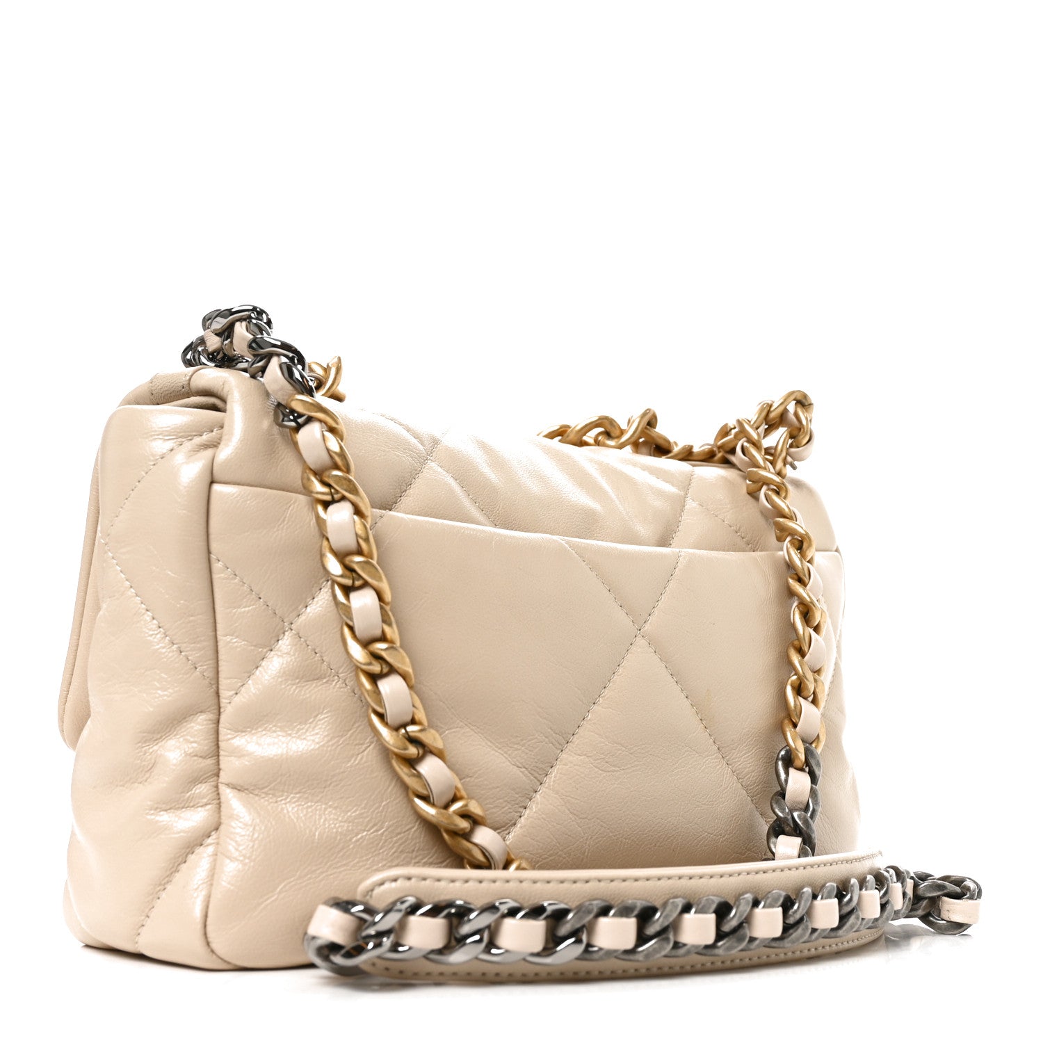 Goatskin Quilted Medium Chanel 19 Flap Light Beige — view 3