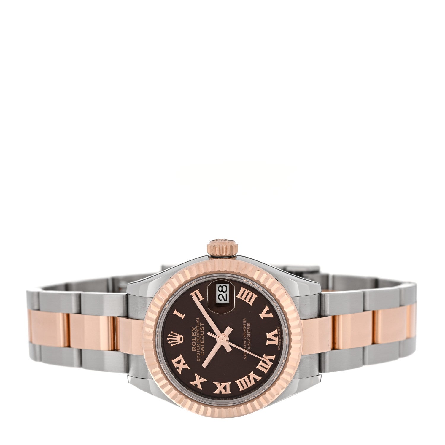 Stainless Steel 18K Everose Gold 28mm Oyster Perpetual Datejust Watch Chocolate Roman 279171 — view 2