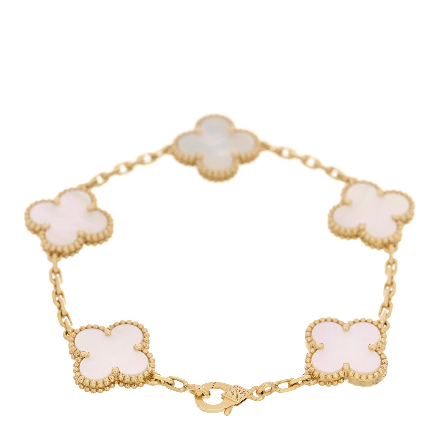 18K Yellow Gold Mother of Pearl 5 Motifs Vintage Alhambra Bracelet — view 2