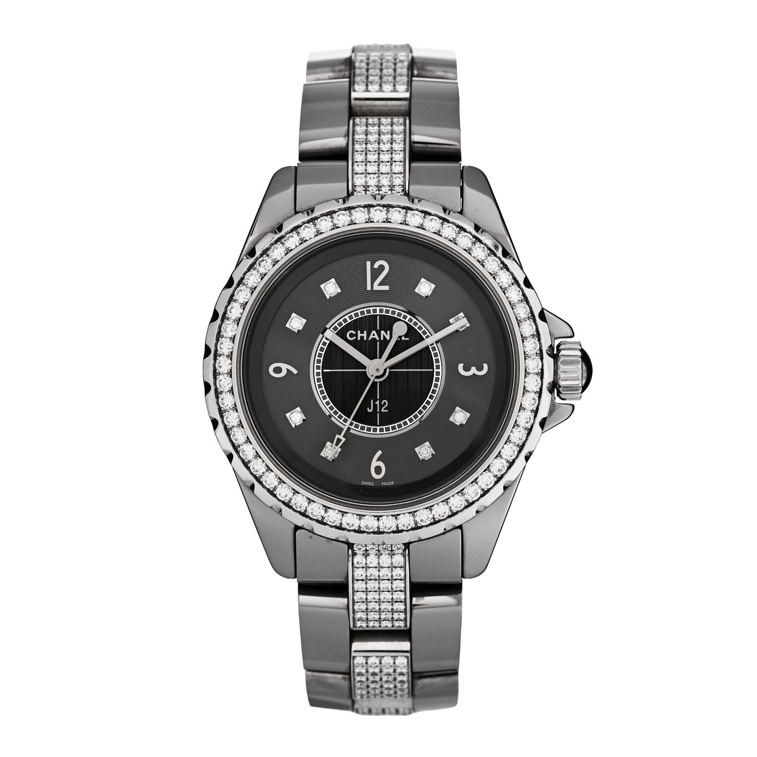 Stainless Steel Ceramic Diamond 33mm J12 Quartz Watch Grey