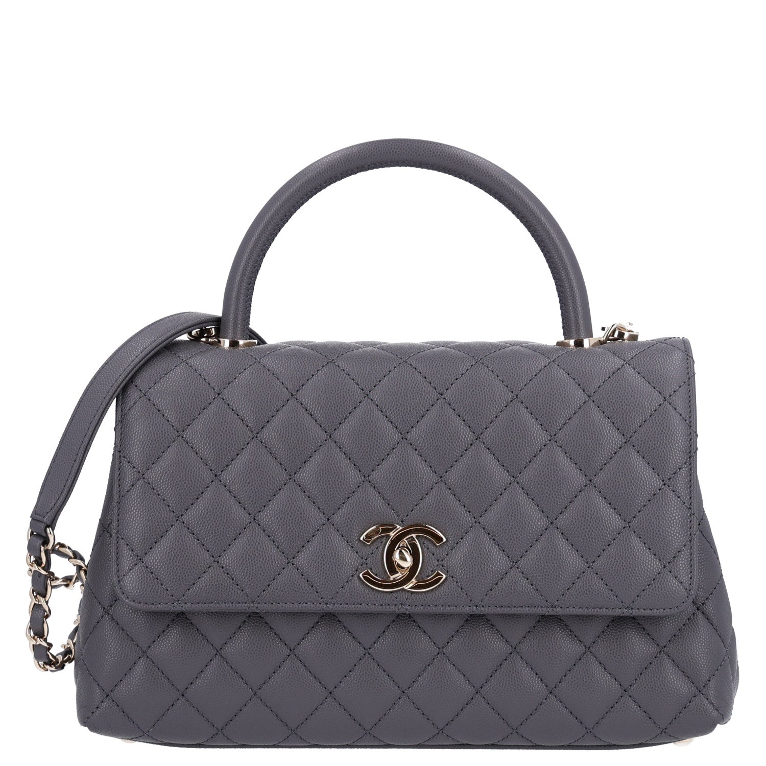 Caviar Quilted Small Coco Handle Flap Dark Grey