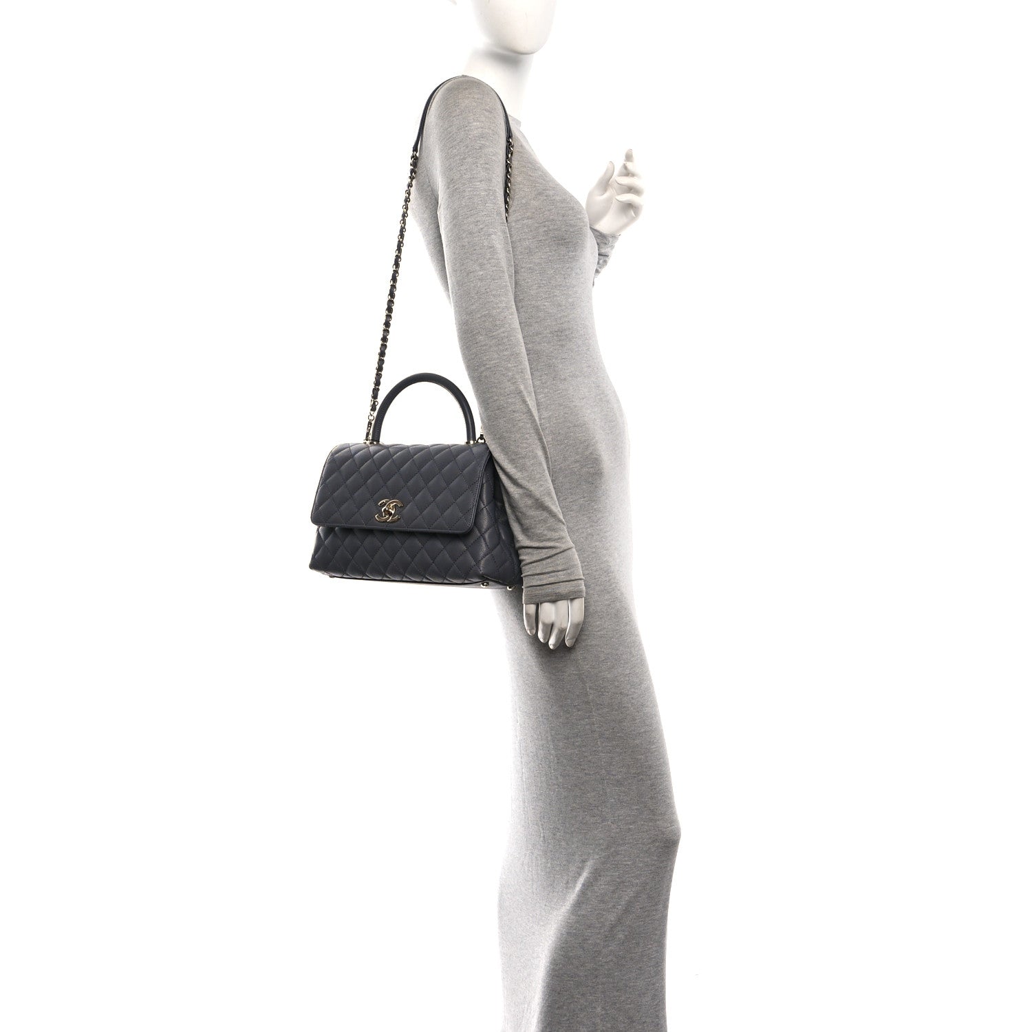 Caviar Quilted Small Coco Handle Flap Dark Grey — view 2