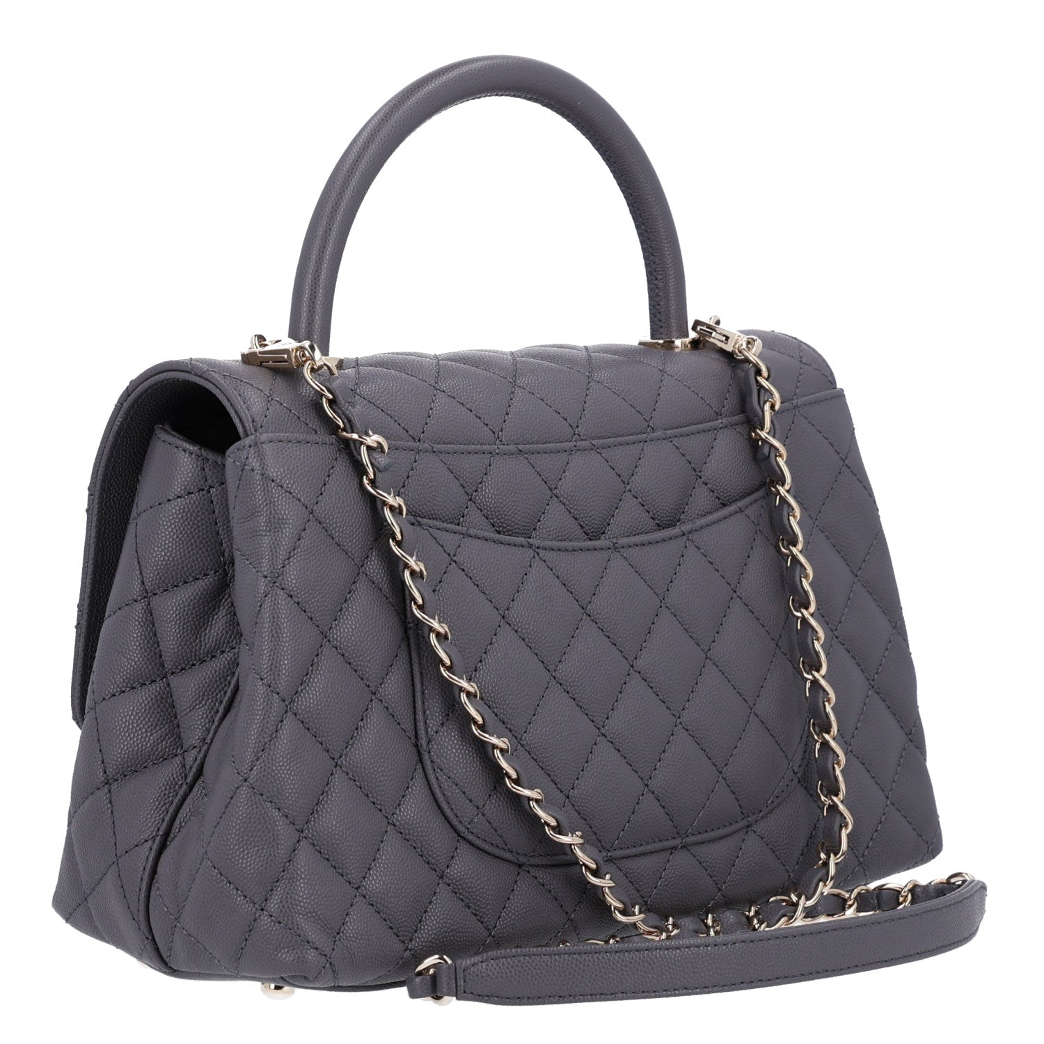 Caviar Quilted Small Coco Handle Flap Dark Grey — view 3