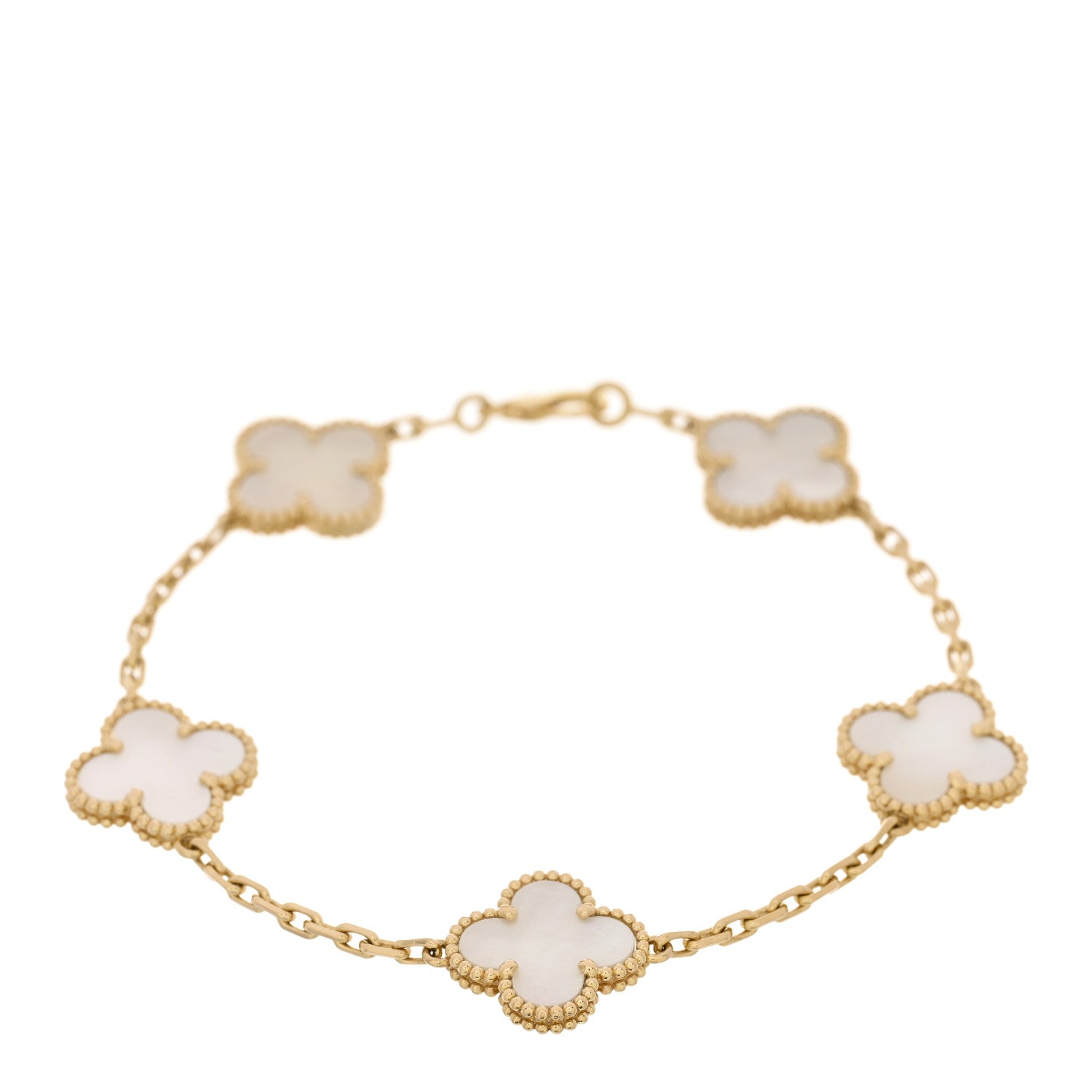 18K Yellow Gold Mother of Pearl 5 Motifs Vintage Alhambra Bracelet