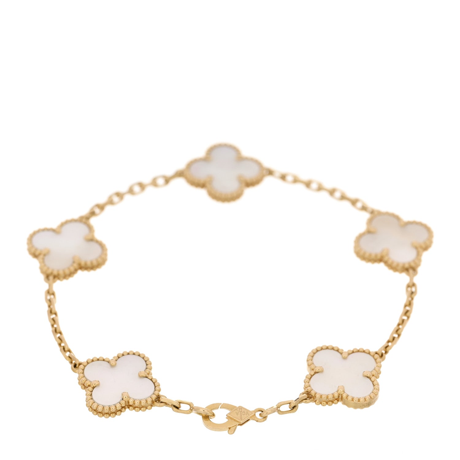 18K Yellow Gold Mother of Pearl 5 Motifs Vintage Alhambra Bracelet — view 2