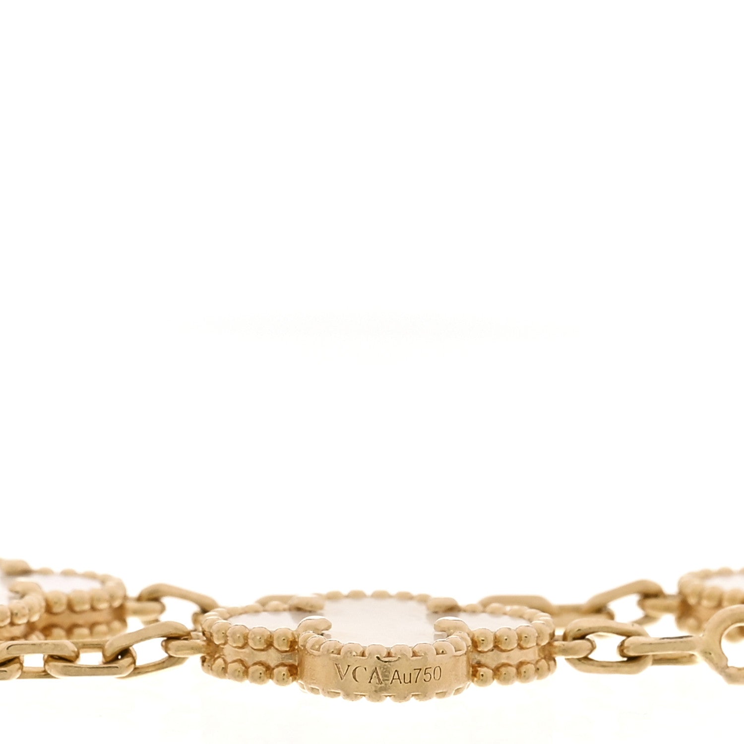 18K Yellow Gold Mother of Pearl 5 Motifs Vintage Alhambra Bracelet — view 4