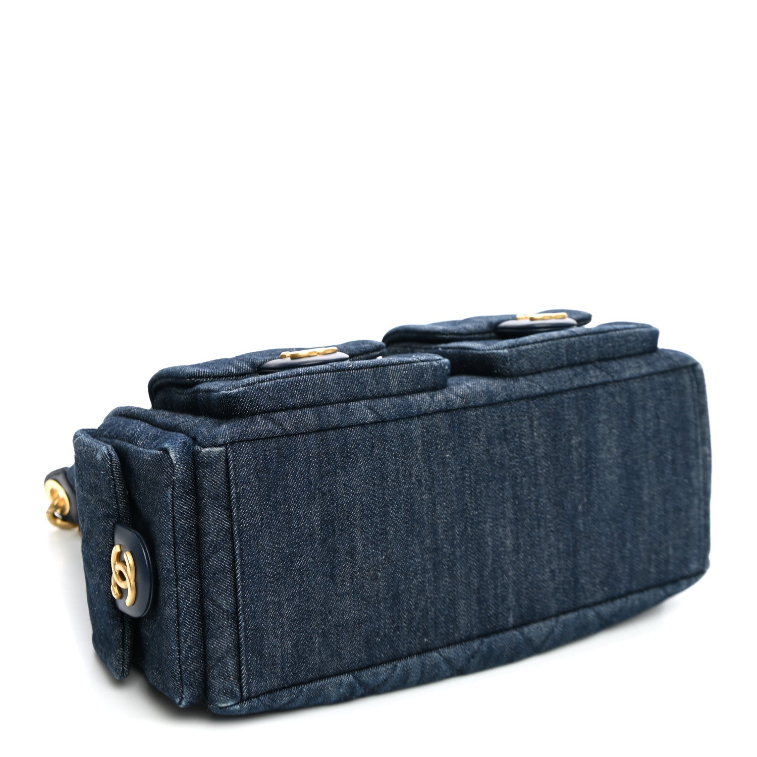 Washed Denim Quilted Maxi Trendy Pockets Hobo Dark Blue — view 3