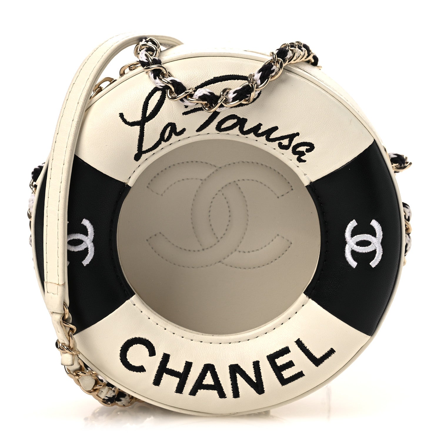 Lambskin Coco Lifesaver Round Bag Black White