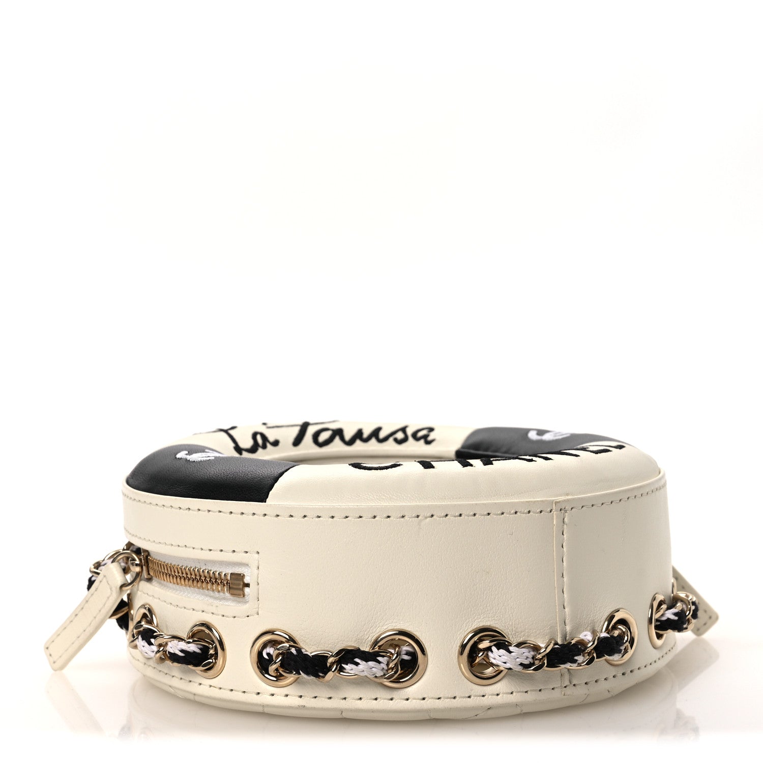 Lambskin Coco Lifesaver Round Bag Black White — view 4