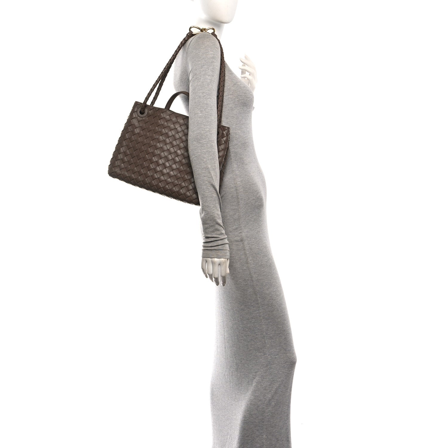 Nappa Intrecciato Medium Andiamo Shoulder Bag Taupe Grey — view 2