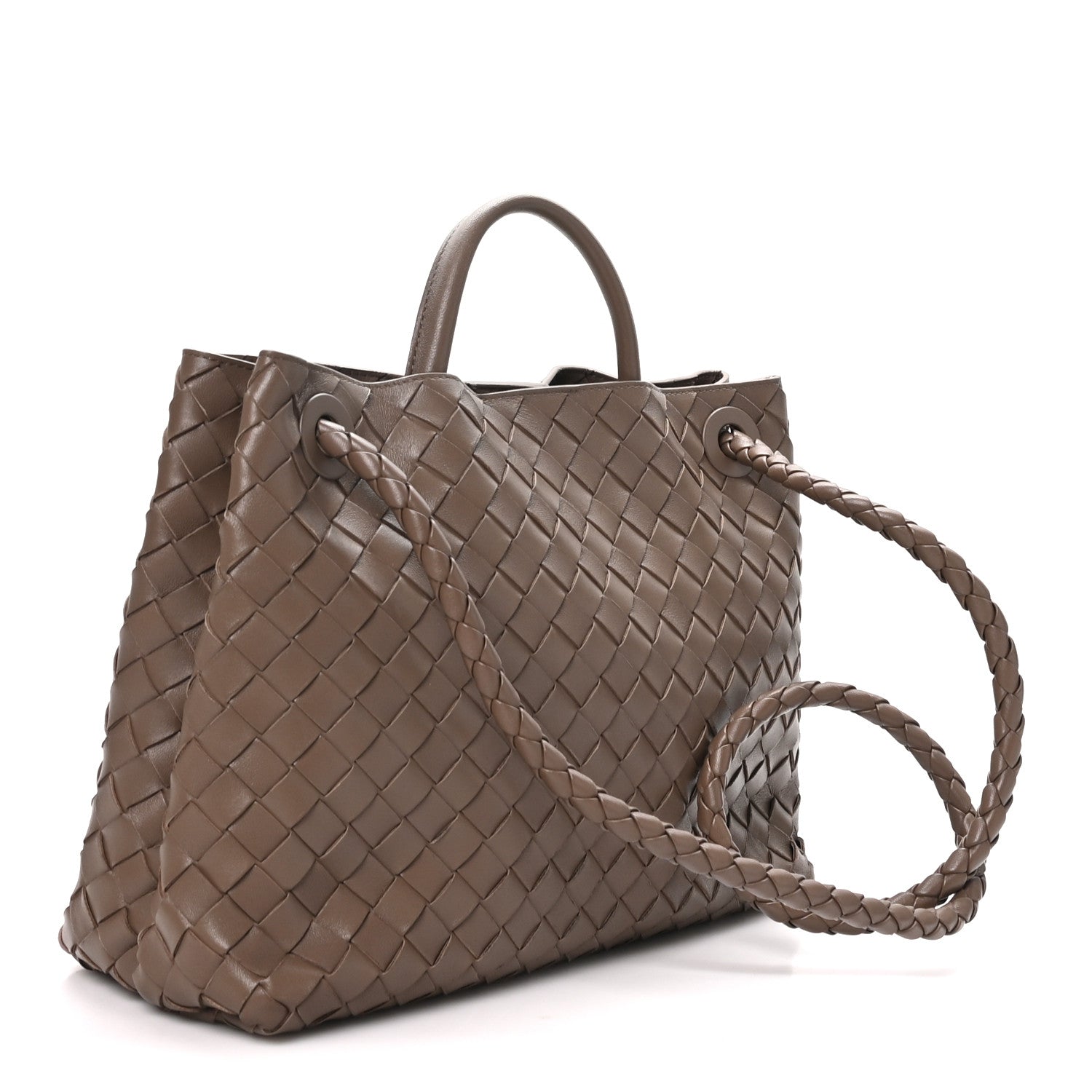 Nappa Intrecciato Medium Andiamo Shoulder Bag Taupe Grey — view 3