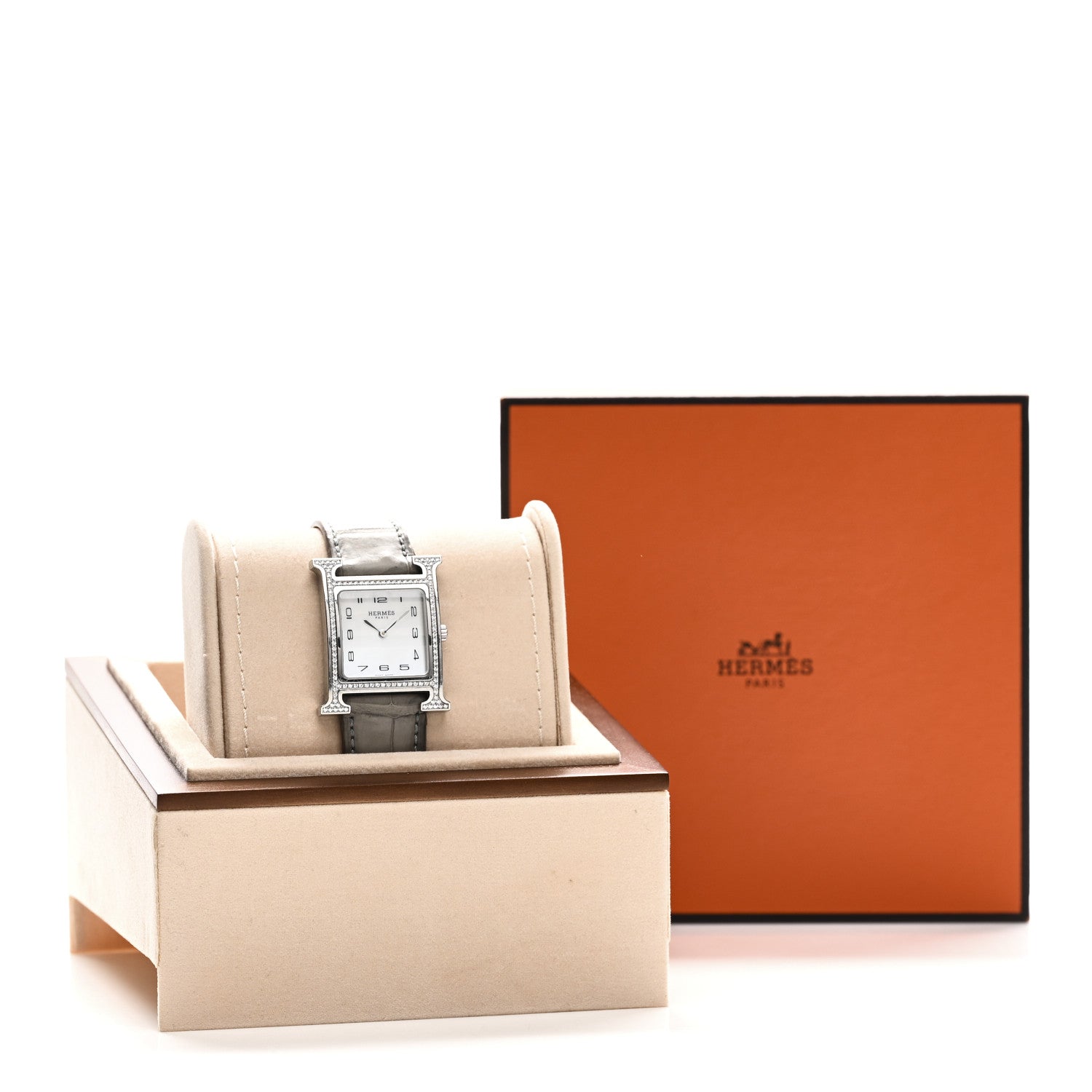 Stainless Steel Alligator Diamond Bezel Mother of Pearl 26mm Heure H Hour Quartz Watch Gris Perle — view 5
