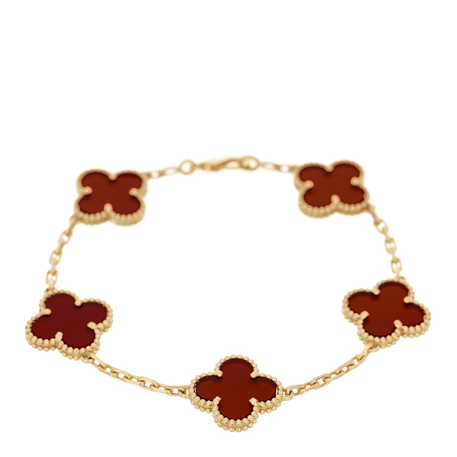 18K Yellow Gold Carnelian 5 Motifs Vintage Alhambra Bracelet