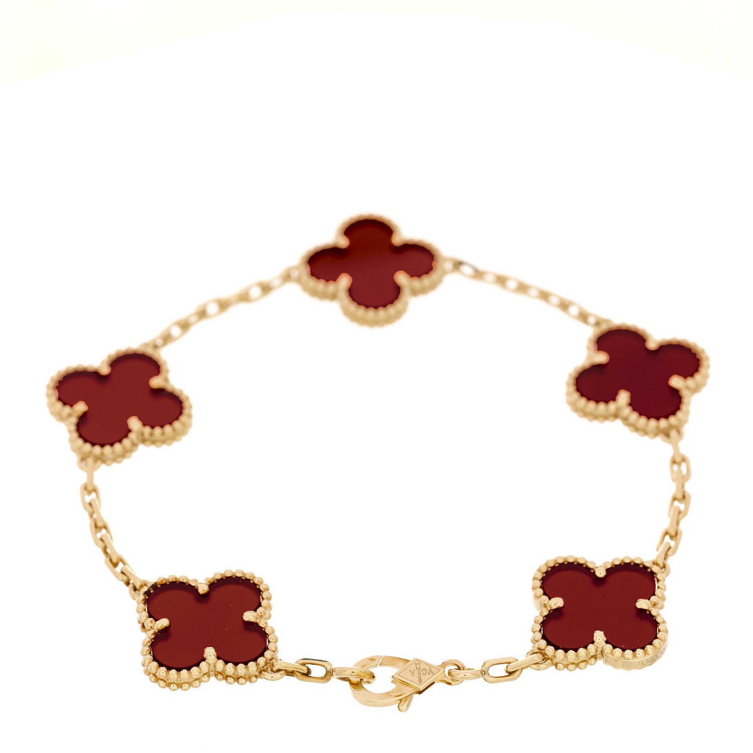 18K Yellow Gold Carnelian 5 Motifs Vintage Alhambra Bracelet — view 2