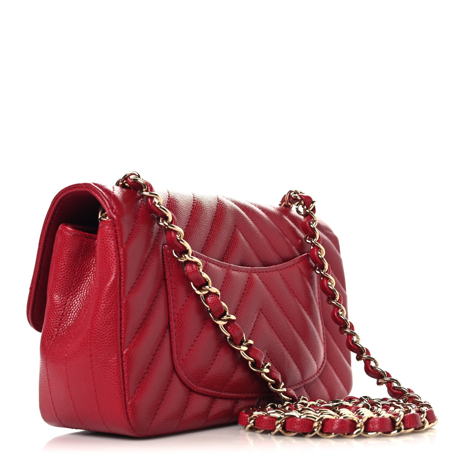 Caviar Chevron Quilted Mini Rectangular Flap Dark Red — view 3
