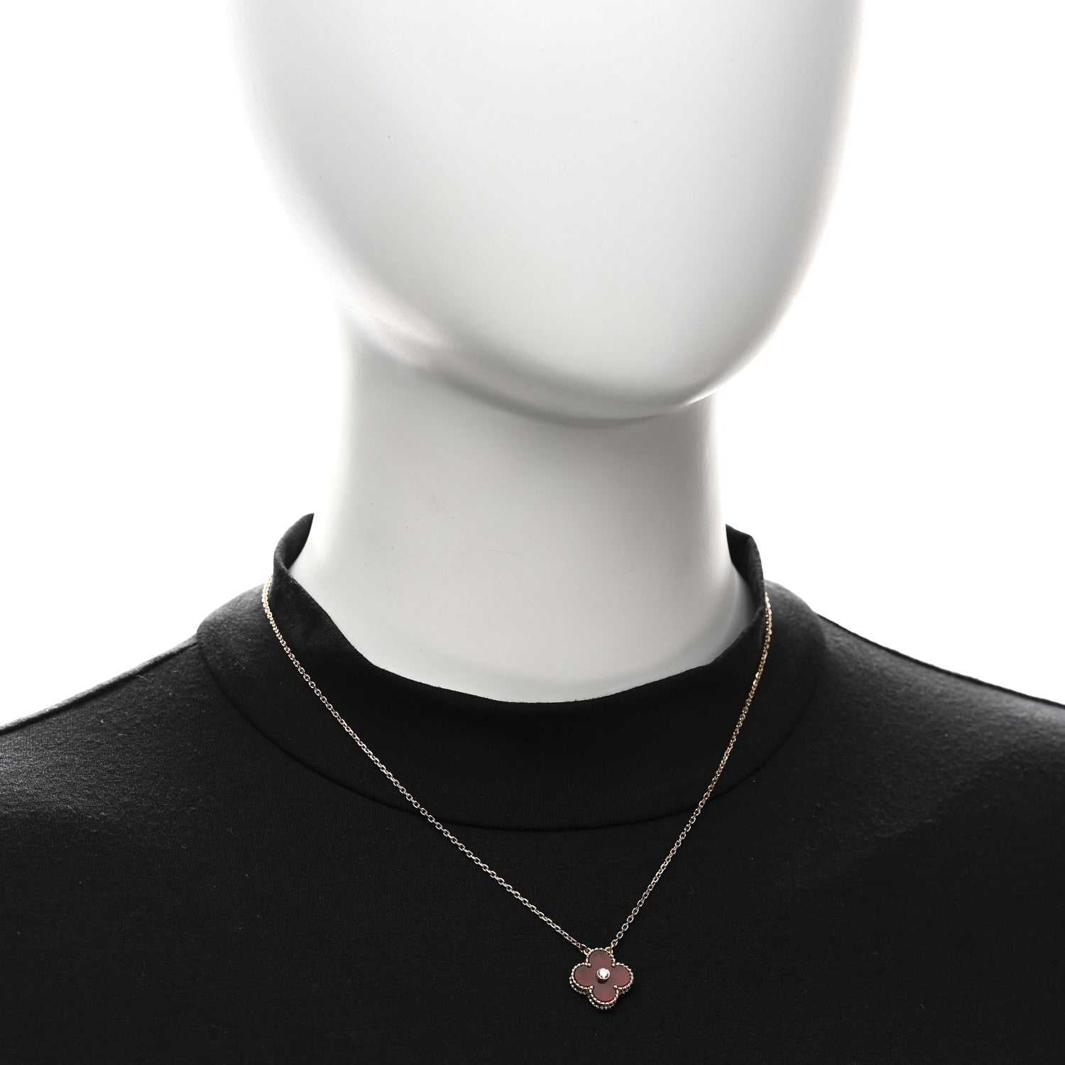 18K Rose Gold Diamond Carnelian Vintage Alhambra Pendant Necklace — view 2