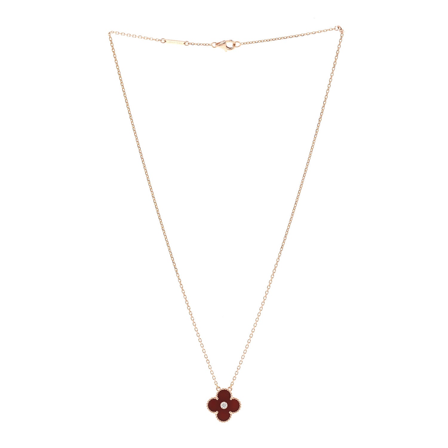 18K Rose Gold Diamond Carnelian Vintage Alhambra Pendant Necklace — view 3