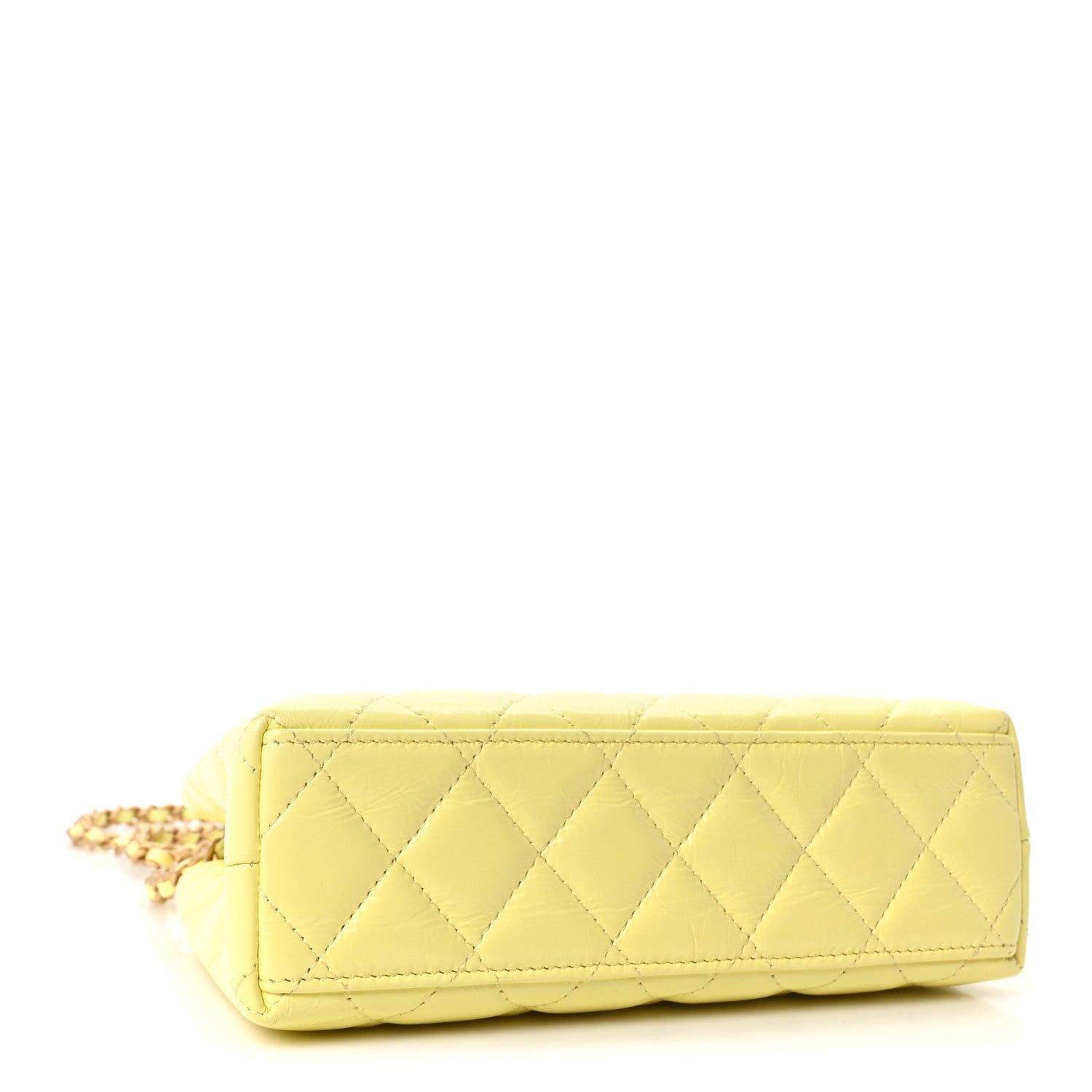 Shiny Aged Calfskin Quilted Nano Kelly Shopper Light Yellow — view 4