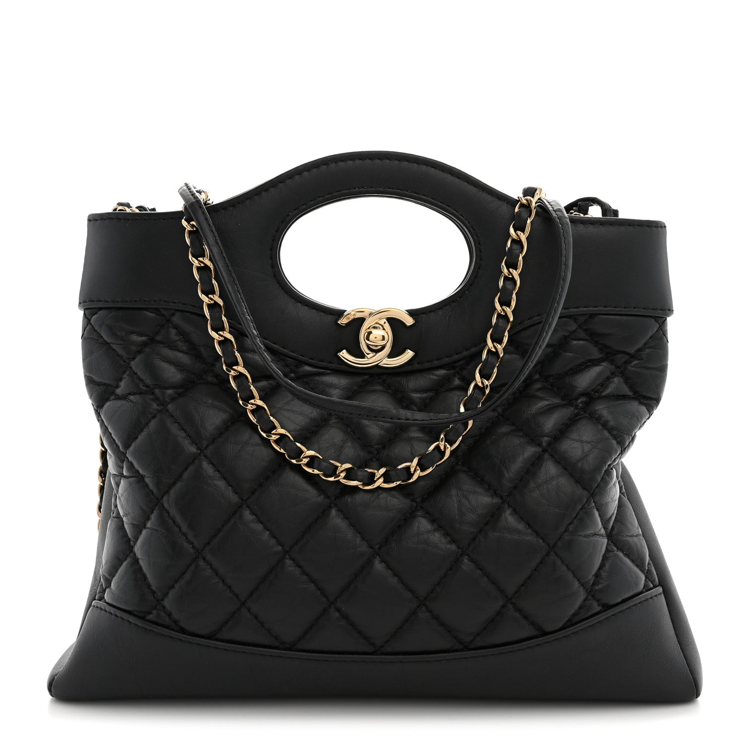 Aged Calfskin Quilted Mini 31 Shopping Bag Black