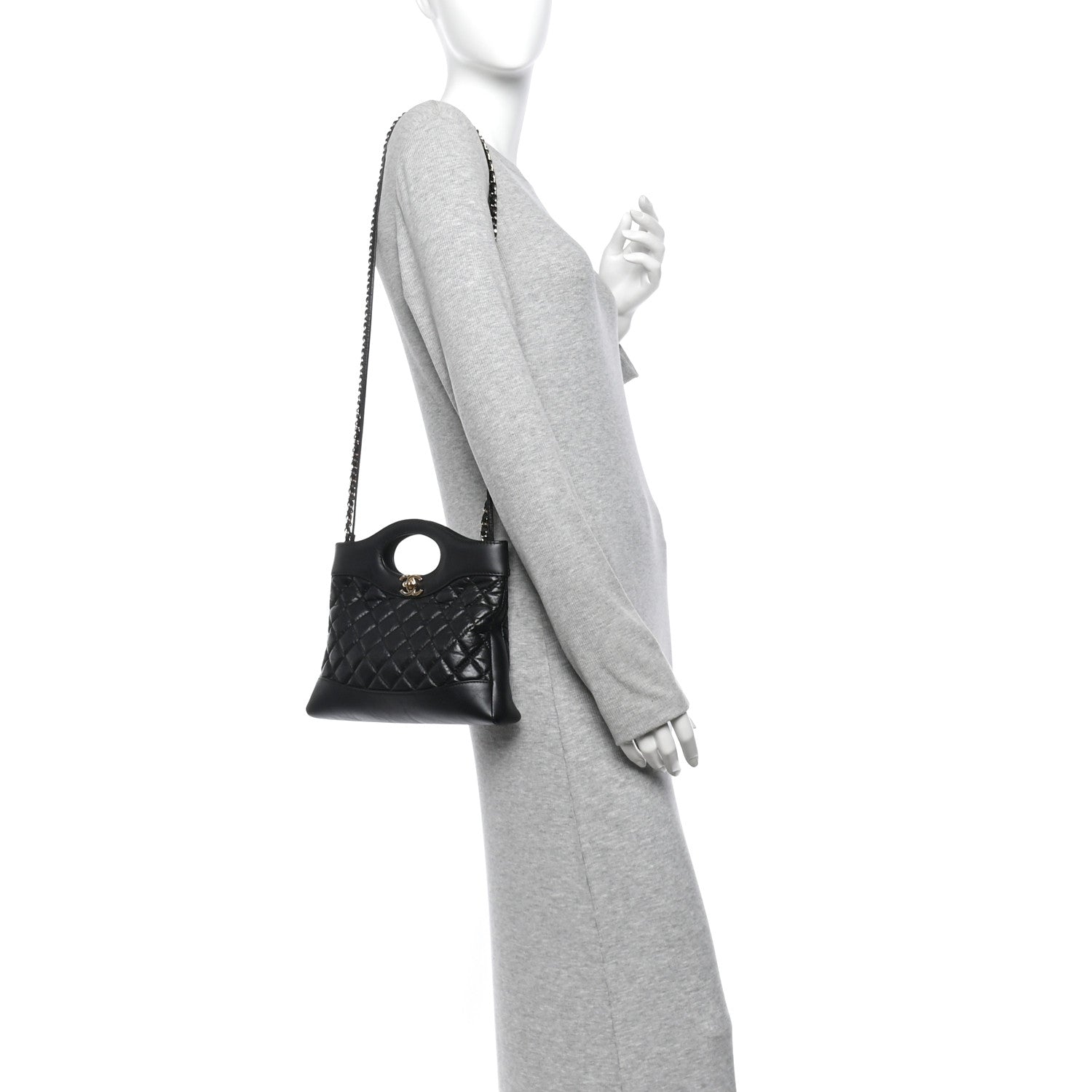 Aged Calfskin Quilted Mini 31 Shopping Bag Black — view 2