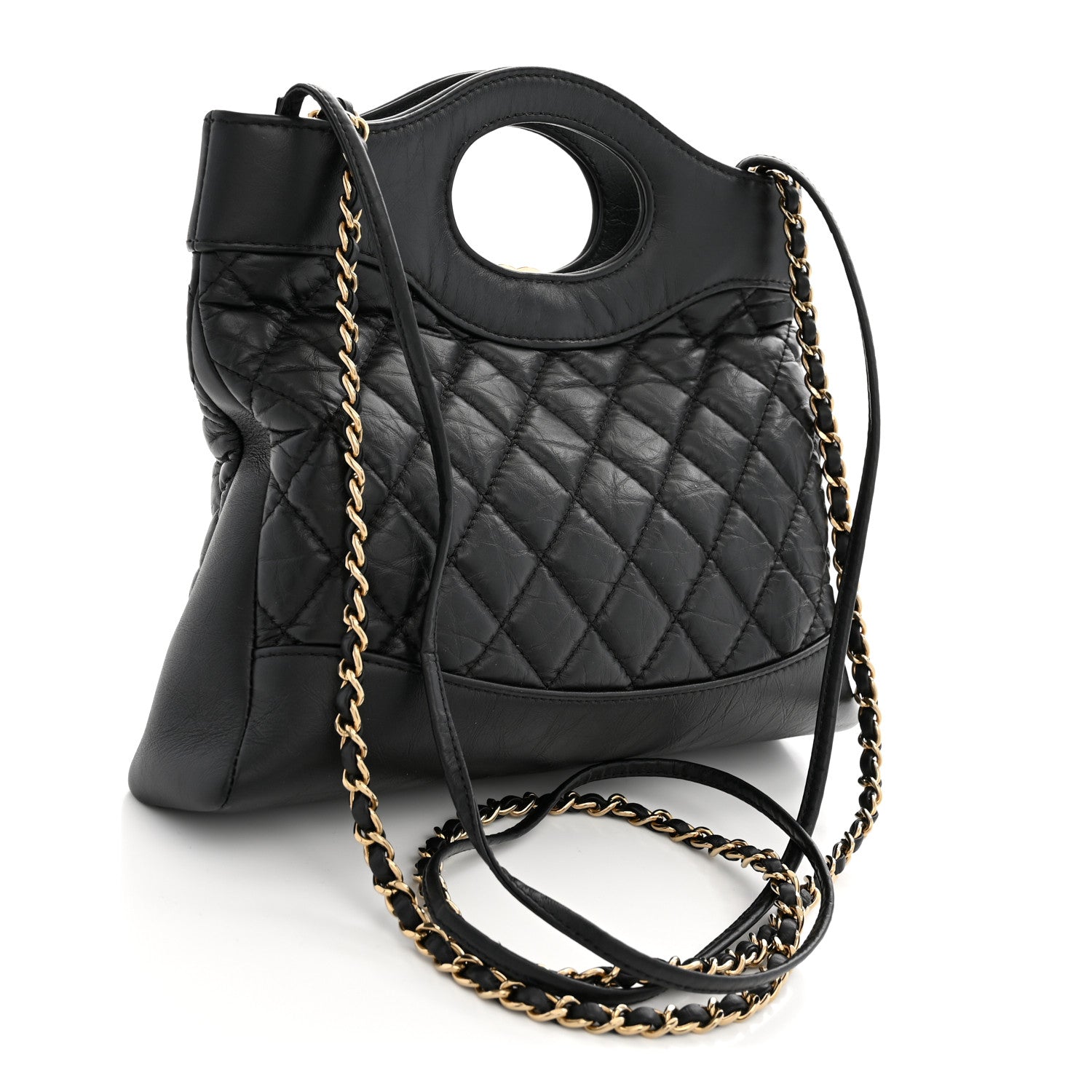 Aged Calfskin Quilted Mini 31 Shopping Bag Black — view 3