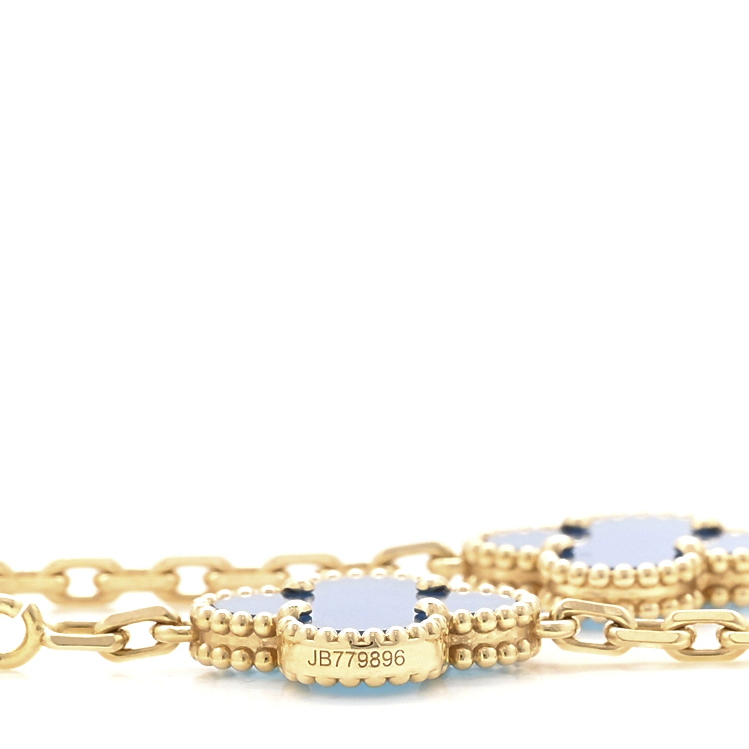 18K Yellow Gold Blue Agate 10 Motifs Vintage Alhambra Necklace — view 4