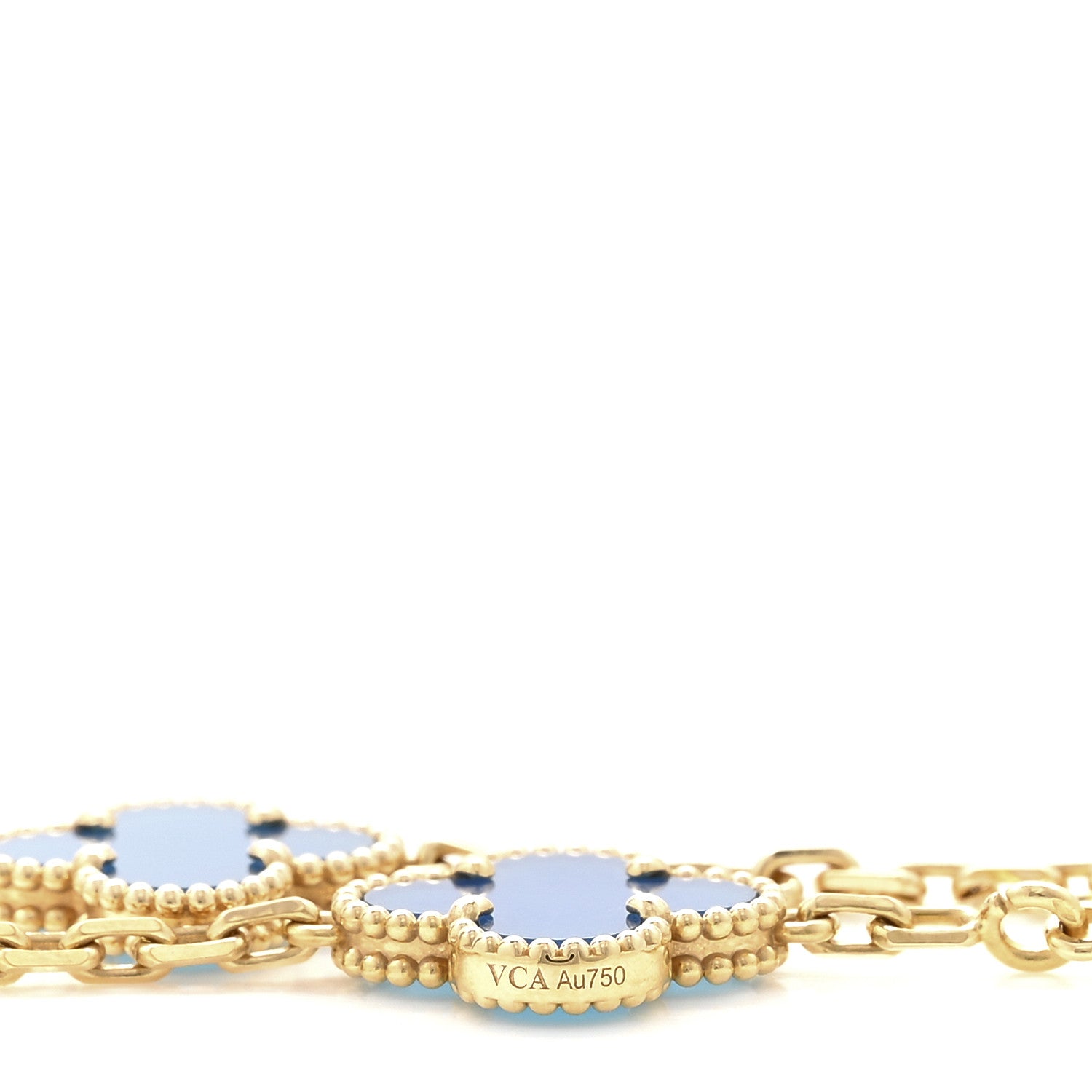 18K Yellow Gold Blue Agate 10 Motifs Vintage Alhambra Necklace — view 5