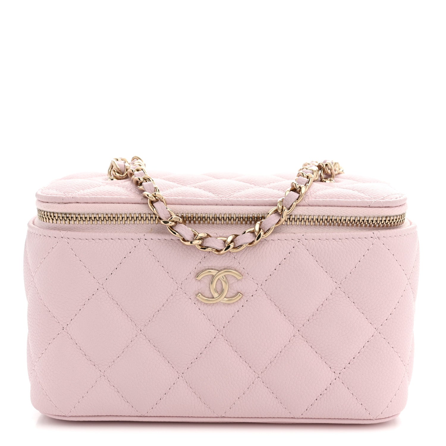 Caviar Quilted Small Tiny CC Vanity Case With Chain Light Pink