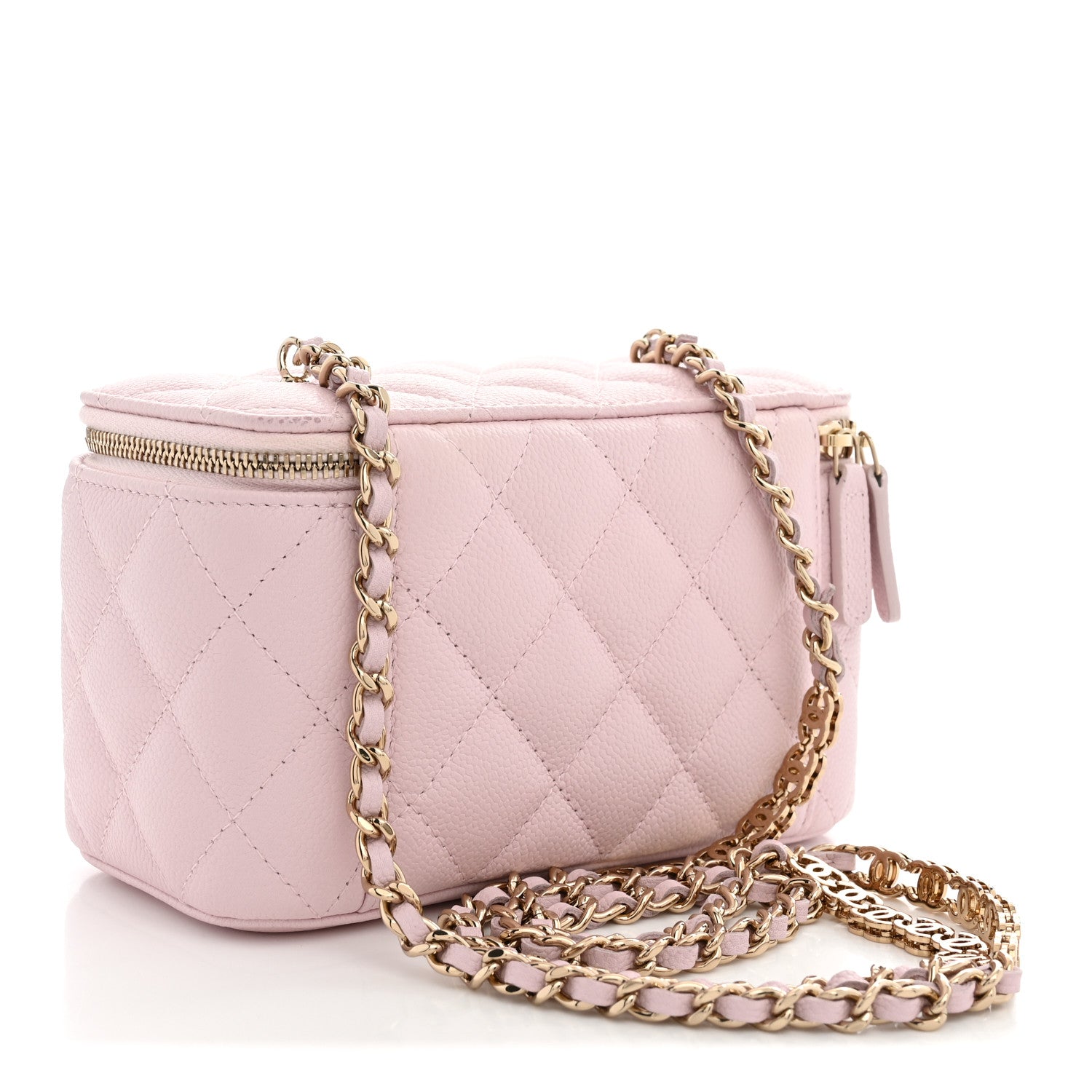 Caviar Quilted Small Tiny CC Vanity Case With Chain Light Pink — view 2