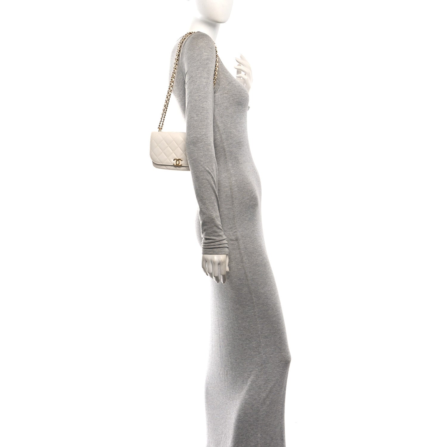 Shiny Lambskin Flap Clutch With Chain White — view 2