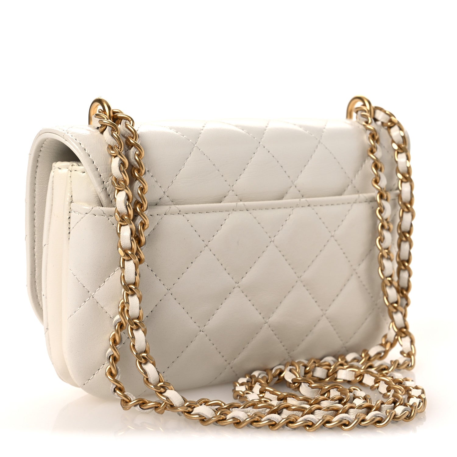Shiny Lambskin Flap Clutch With Chain White — view 3