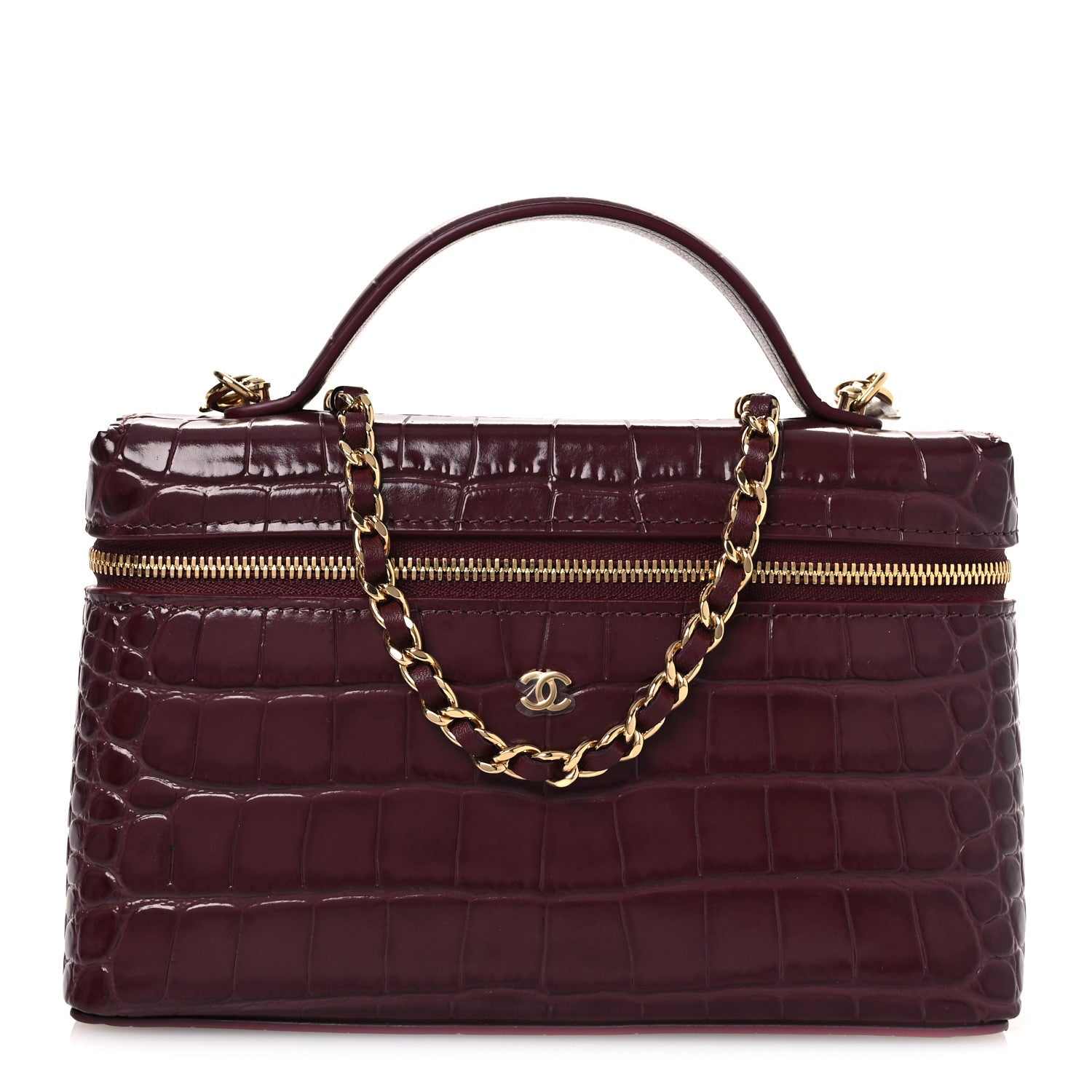 Calfskin Crocodile Embossed Crococo Exoticoco Vanity With Chain Dark Burgundy