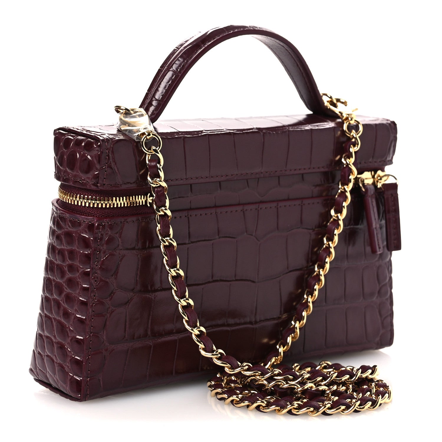 Calfskin Crocodile Embossed Crococo Exoticoco Vanity With Chain Dark Burgundy — view 2
