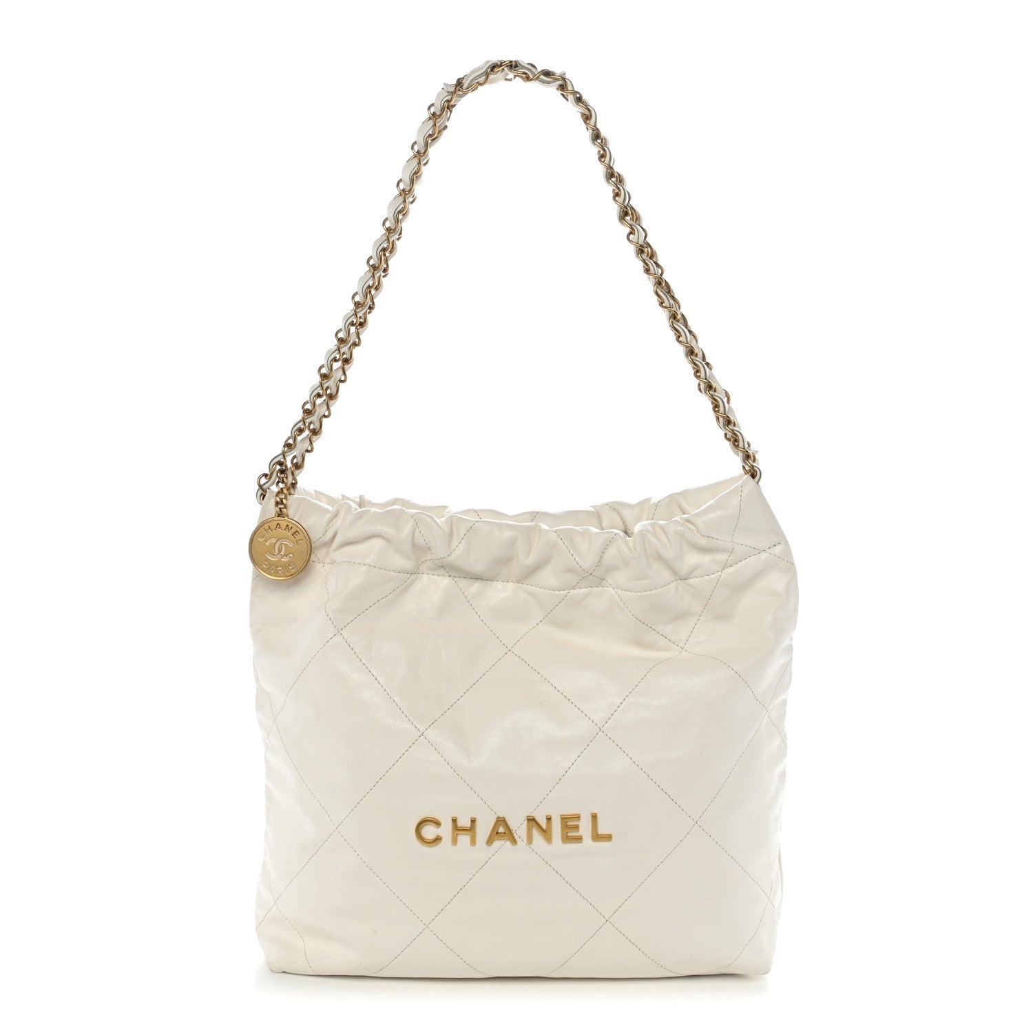 Shiny Calfskin Quilted Small Chanel 22 White